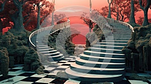 A set of stairs leading up to the top of a hill. AI.