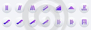 Set of Stairs Silhouette Icon. Collection Staircases Icon. Elevator, Ladder, Stairway, Escalator, Pool Stair Linear