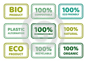 A set of stamps on the topic of environmentally friendly and biodegradable products.