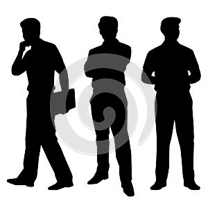 Set of standing handsome man silhouette vector