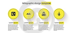 Set Star and crescent, Muslim man prays, woman in niqab and Hookah. Business infographic template. Vector