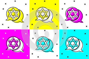 Set Star of David icon isolated on color background. Jewish religion symbol. Symbol of Israel. Vector