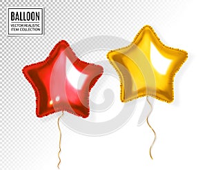 Set of star gold and red balloon on transparent background. Party helium balloons event design decoration. Mockup for