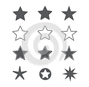 Set of star icons isolated on white background. Sparkles, shining burst, twinkling, glitter. Vector