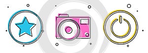 Set Star, Photo camera and Power button icon. Vector