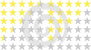 Set of star ratings. Customer review with golden star icon. 5 stars and a half customer rating in a flat style. Quality rank.