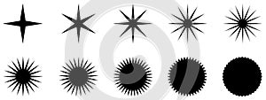 Set of Star ray sparkle burst icon black white vector illustration graphic design.