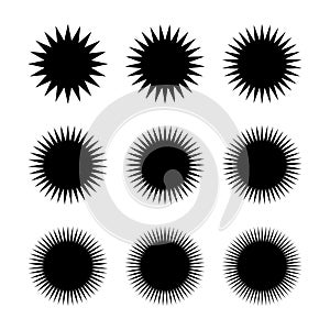 Set of starburst or sunburst shapes, sale sticker or price tag, abstract star background, vector badges