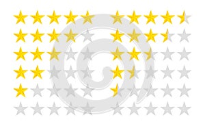 Set of stars rating. Customer review with gold star icon. 5 stars and half assessment of customer in flat style. vector