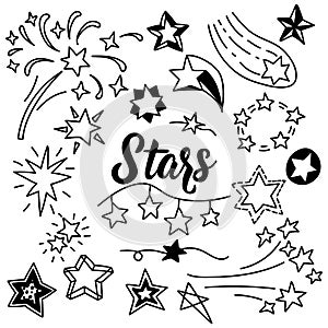 Set of stars. Vector illustration in doodle style. Isolated on a white background