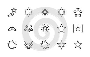 Set of Stars Vector Line Icons. Contains such Icons as Starry night, falling star, firework, twinkle, glow, glitter