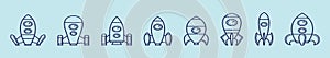 A set of starship cartoon icon design template in various models. vector illustration isolated on blue background photo