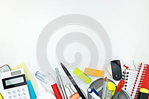 set of stationary tools for office. office supplies on white background