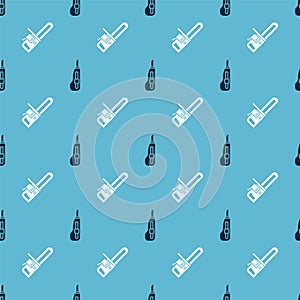 Set Stationery knife and Chainsaw on seamless pattern. Vector