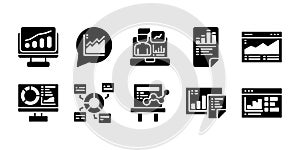 set of statistics icon in glyph style