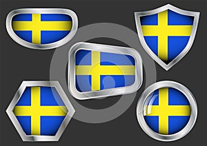 Set of steel Badges with the flag of Sweden