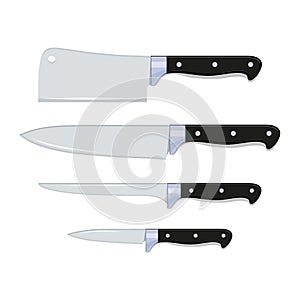 Set of Steel Kitchen Knives. Icon Realistic Cutlery Different Kitchenware Knives. Chopping Knives.