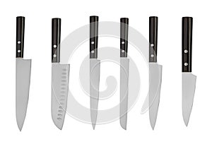 Set of steel kitchen knives, isolated on white background with clipping path. Chef knife