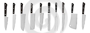 Set of steel kitchen knives, isolated on white background with clipping path. Chef knife