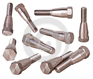 Set of steel screws isolated on white background. photo