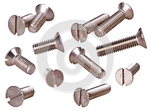 Set of steel screws isolated on white background. photo