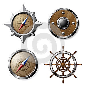 Set of Steel and Wooden Nautical elements