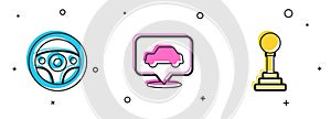 Set Steering wheel, Car service and Gear shifter icon. Vector