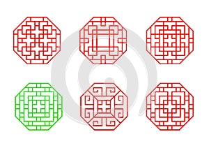 Set of Stencil Chinese octagon window frame vector