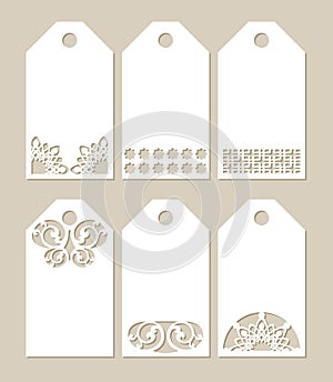 Set stencil labels with carved pattern
