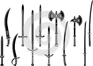 Set of stencils of fantasy swords and axes