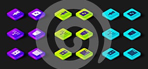 Set Stereo speaker, Drum machine, Musical tuning fork, book with note and Microphone icon. Vector