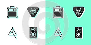 Set Stereo speaker, Guitar amplifier, Triangle and pick icon. Vector