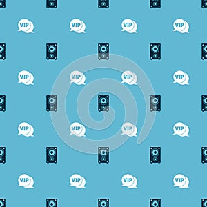 Set Stereo speaker and Vip in speech bubble on seamless pattern. Vector