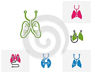 Set of Stethoscope with Lungs Logo Template Design Vector, Emblem, Design Concept, Creative Symbol, Icon