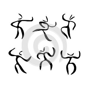 Set stick men, dynamic position icon. Figures, standing posture symbol, sign. Pictogram isolated on white background. Persons