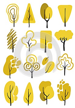 Set of stickers. autumn trees. vector. minimalistic icons.