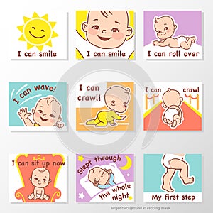 Set of stickers with baby milestones of first year