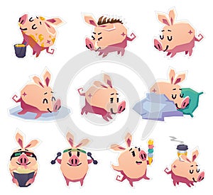 Set of stickers cartoon pigs