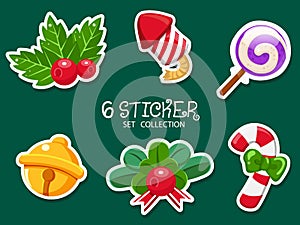 Set of Stickers Christmas icons. Modern flat design. Can be used for printed materials - leaflets, posters, business cards or for