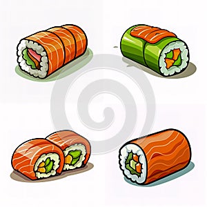 Set of stickers design with rolls on white background