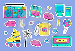 Set of stickers elements of the 90s.