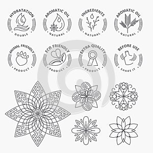 Set of stickers and elements for natural products, beauty and cosmetics