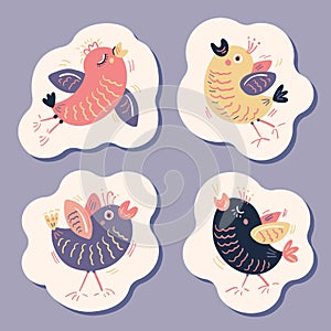 A set of stickers with funny birds