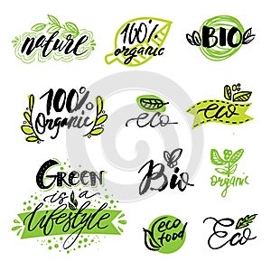 Set of , stickers, labels, tags with text. natural product, organic, healthy food. Organic food badges in vector