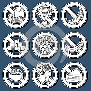 Set of stickers with products prohibited during