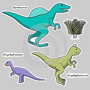 Set of stickers of stylized dinosaurs with an ethical painting photo
