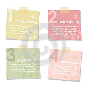 Set of sticky notes papers with flowers. Spring colors, flat design. Vector illustrations isolated on white background