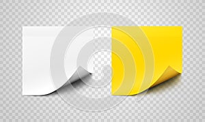 Set of sticky paper sheets with curl on corners