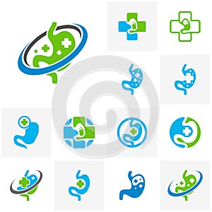 Set of Stomach with plus logo simbol, Healthy Stomach logo Template Vector - Vector illustration