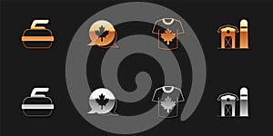 Set Stone for curling, Canadian maple leaf, Hockey jersey and Farm house icon. Vector